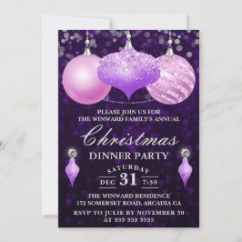Convites Jantar de Natal com enfeites rosa e roxo