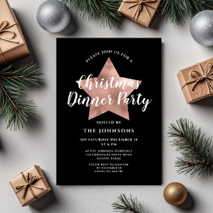 Convites Jantar de Natal com Estrela de Ouro Rosa Negra