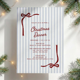 Convites Jantar de Natal com Faixa Azul e Laço Bordeaux