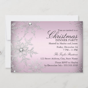 Convites Jantar de Natal com Floco de Neve de Cristal Rosa
