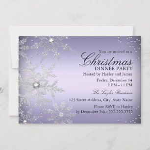 Convites Jantar de Natal com Floco de Neve de Cristal Roxo