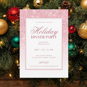 Convites Jantar de Natal com Glitter FAUX Dourado Rosa Form
