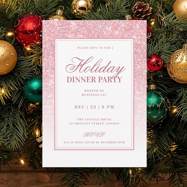 Convites Jantar de Natal com Glitter FAUX Dourado Rosa Form (Formal Rose Gold FAUX Glitter Holiday Dinner Invitation)