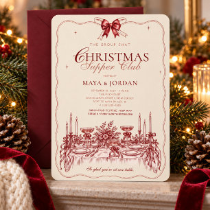 Convites Jantar de Natal com Laço Burgundy Vintage