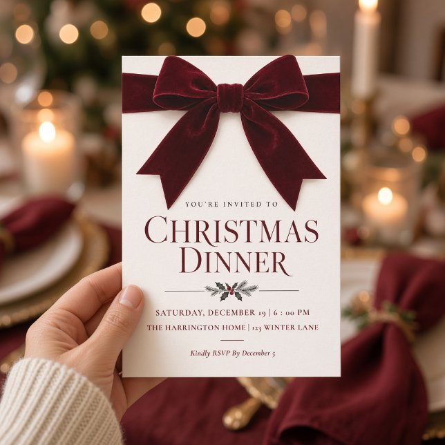 Convites Jantar de Natal com Laço de Veludo Borgonha (Criador carregado)