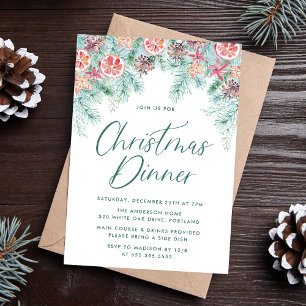 Convites Jantar de Natal com Pinheiro e Frutas cítricas em 
