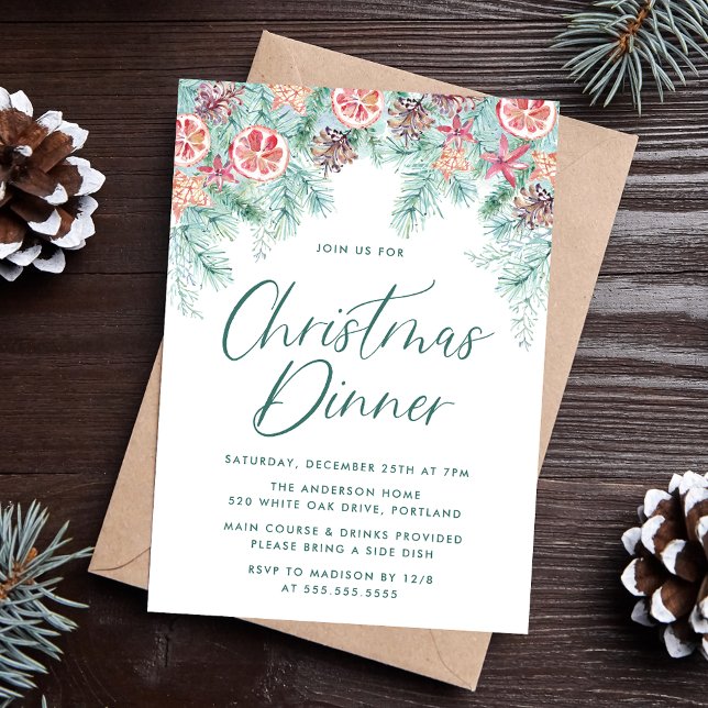 Convites Jantar de Natal com Pinheiro e Frutas cítricas em  (Criador carregado)