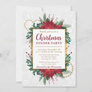 Convites Jantar de Natal com Poinsettia em Aquarela