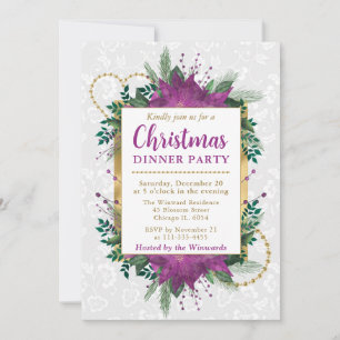Convites Jantar de Natal com Poinsettia Roxa