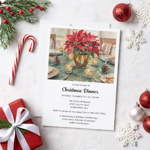 Convites Jantar de Natal com Poinsettia Vermelha Elegante