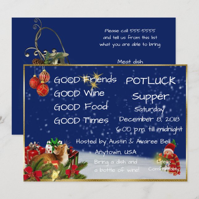 Convites Jantar de Natal com Pratos Compartilhados (Frente/Verso)