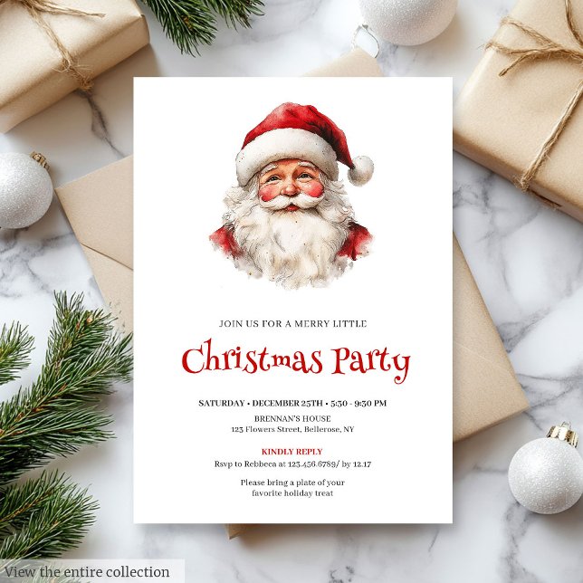 Convites Jantar de Natal com Santa Claus em Aquarela Editáv (Editable Watercolor Santa Claus Holiday Dinner Invite

)