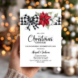 Convites Jantar de Natal com Xadrez de Búfalo e Poinsettia