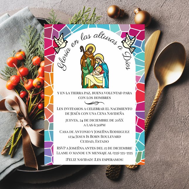 Convites Jantar de Natal Cristão Glória a Deus Espanhol (Criador carregado)