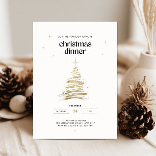 Convites Jantar de Natal da Árvore Desenhada à Mão Dourada