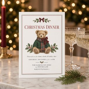 Convites Jantar de Natal do Urso de Pelúcia em Tartan Elega
