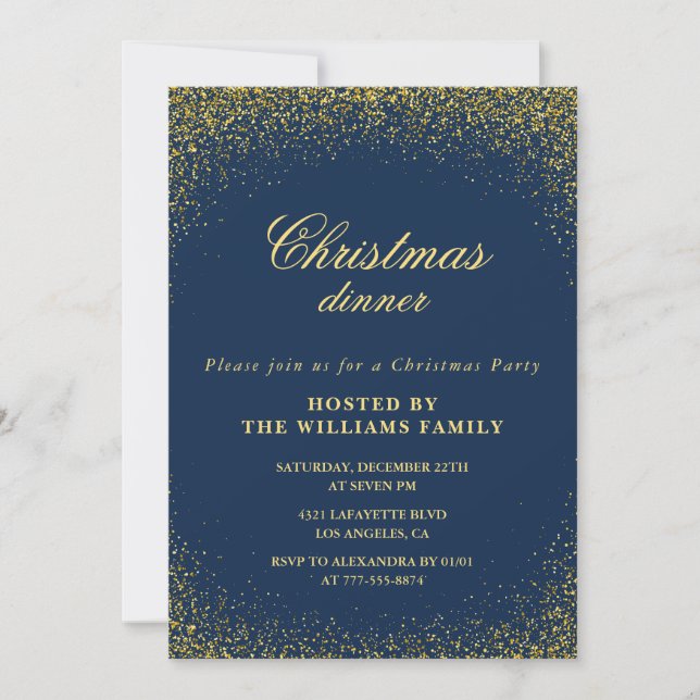 Convites Jantar de Natal Elegante Dourado Naval Glam (Frente)