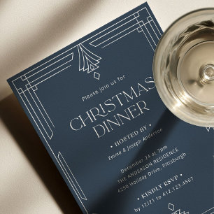Convites Jantar de Natal Elegante   Férias Azul-Marinho