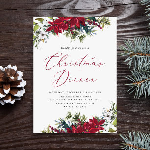 Convites Jantar de Natal Elegante Poinsettia em Aquarela