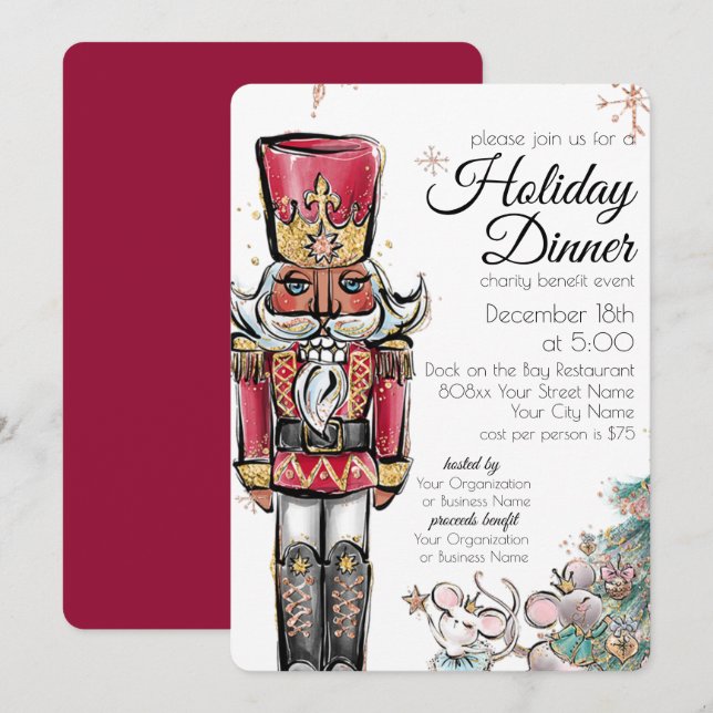 Convites Jantar de Natal Evento de Caridade Nutcracker Nata (Frente/Verso)