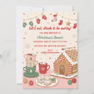 Convites Jantar de Natal Fantasioso de Natal Rosa Vermelho