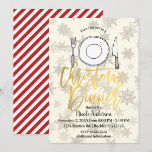 Convites JANTAR DE NATAL Festa de Fim de Ano Listras Creme 