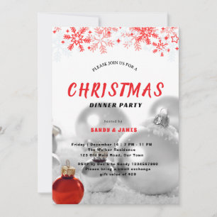 Convites jantar de Natal festa prata vermelho enfeites