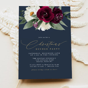 Convites Jantar de Natal Floral Burgundy e Navy ROSA