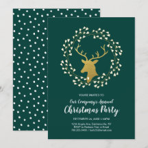 Jantar de Natal Moderno Verde e Dourado Festa de F