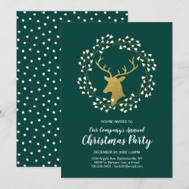 Convites Jantar de Natal Moderno Verde e Dourado Festa de F
