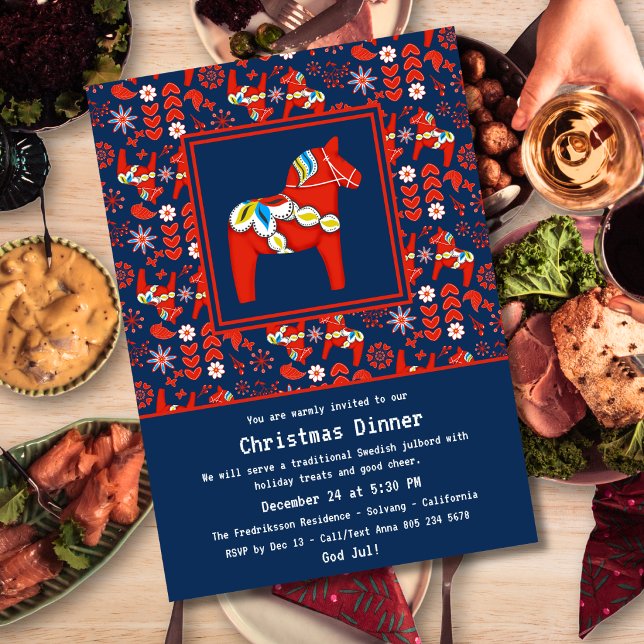 Convites Jantar de Natal Sueco Julbord Cavalo de Dala (Criador carregado)