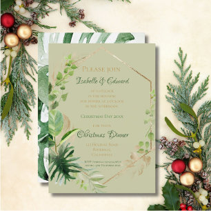 Convites Jantar de Natal Tropical Verde com Folhas de Ouro