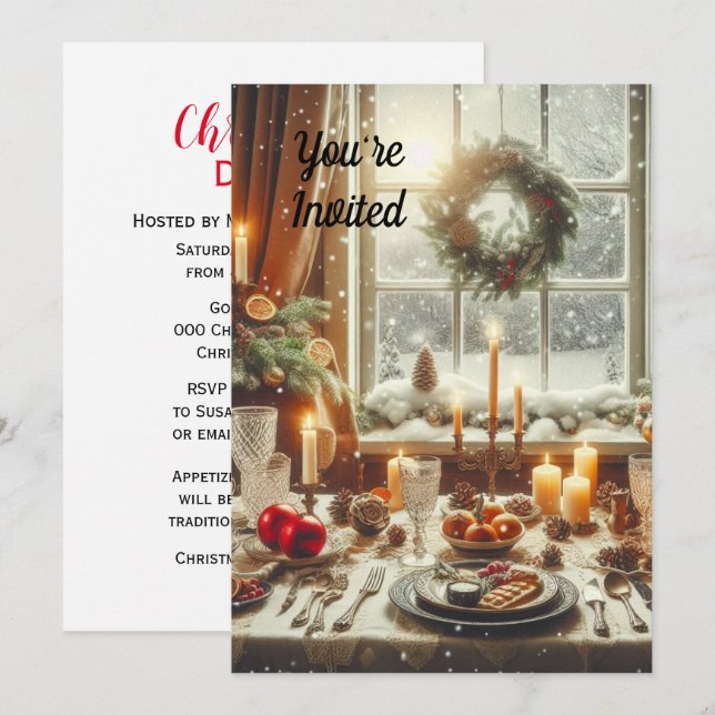 Convites Jantar de Natal Vintage / Festa de Férias  (Frente/Verso)