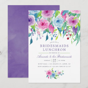 Convites Jantar de Noiva com Floral Aquarela Violeta Ultra