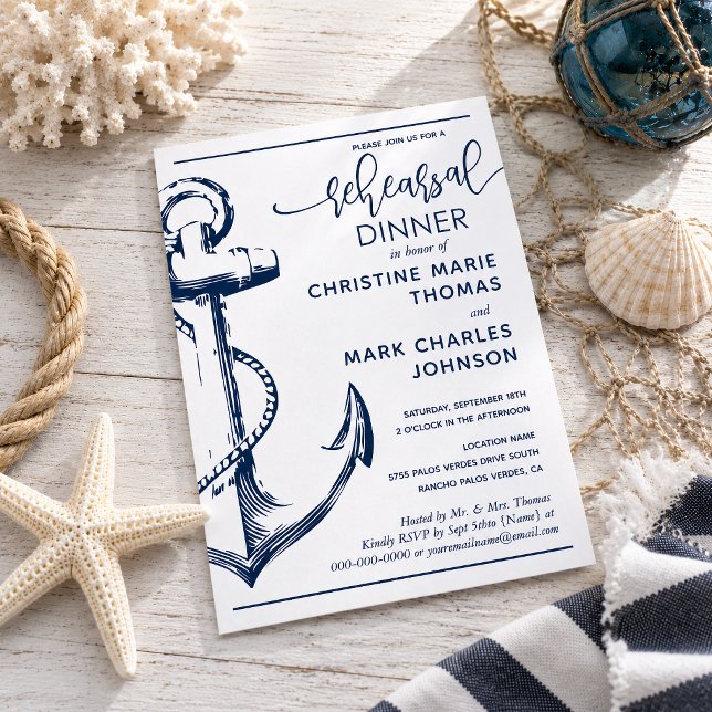 Convites Jantar de Noivado com Ensaios de Âncora Náutica (Create your perfect invitation with this nautical anchor rehearsal dinner invitation.)