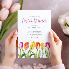 Convites Jantar de Páscoa com Tulipas em Aquarela Floral El