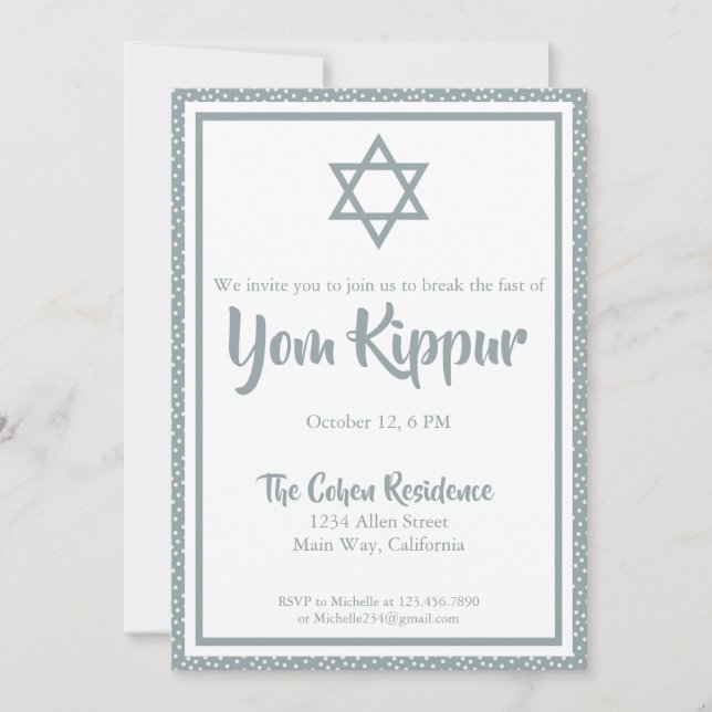 Convites Jantar de Quebra do Jejum do Yom Kippur Judaico (Frente)