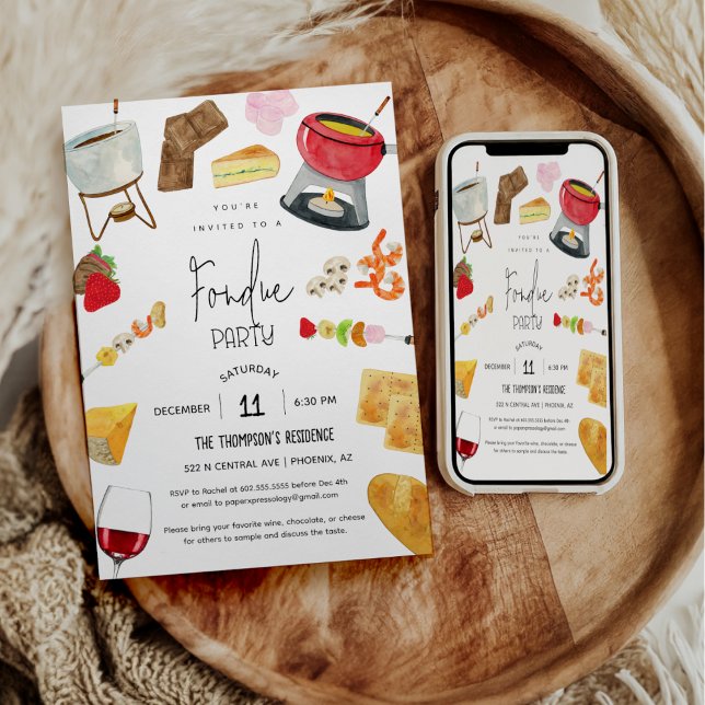 Convites Jantar de Queijo com Vinho Festa Fondue Festa para (Criador carregado)