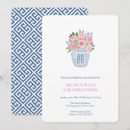 Convites Jantar de Recém-Casados Rosa Navy Preppy Jarrão de