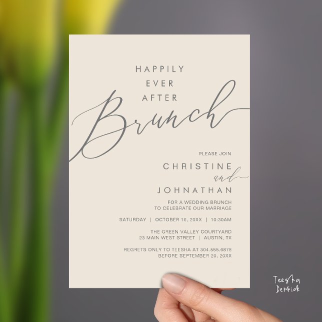 Convites Jantar de Recepção de Casamento Felizes para Sempr (Happily Ever After Brunch Post Wedding Reception Invitation Card in Cream Grey)