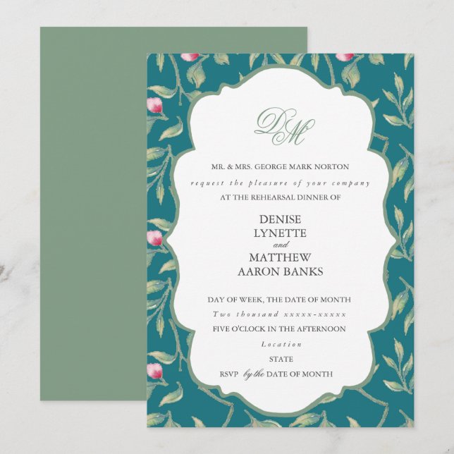 Convites Jantar de Rehearsal Azul do Porto e Verde Basilico (Frente/Verso)