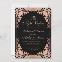 Convites Jantar de Rehearsal Black Pink Rose Gold Vintage