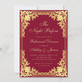 Convites Jantar de Rehearsal Borgonha Dourado Falso Vintage
