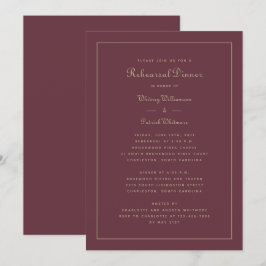 Convites Jantar de Rehearsal Casamento Elegante Dourado Bor