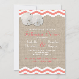 Convites Jantar de Rehearsal Coral Dólar de Areia & Chevron