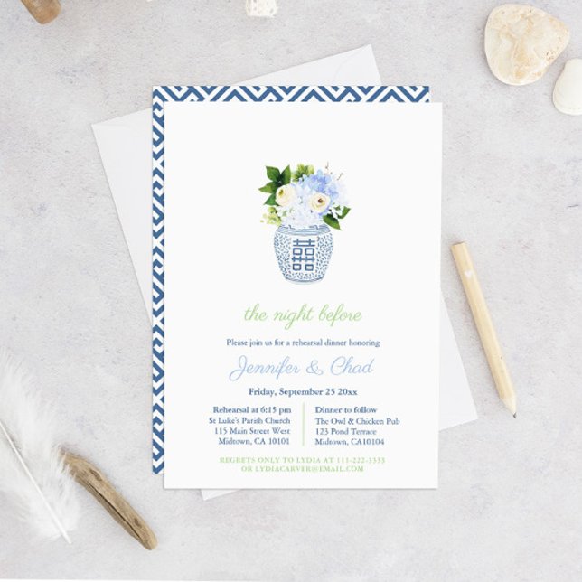 Convites Jantar de Rehearsal de Casamento Azul e Branco Ele (Criador carregado)