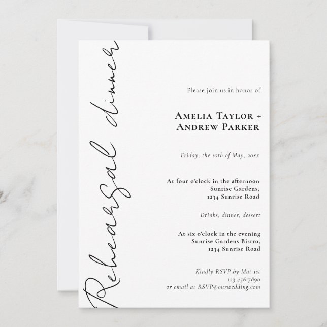 Convites Jantar de Rehearsal de Casamento com QR Code em Le (Frente)