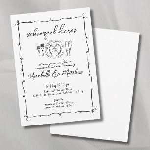 Convites Jantar de Rehearsal de Casamento Desenho à Mão Exc