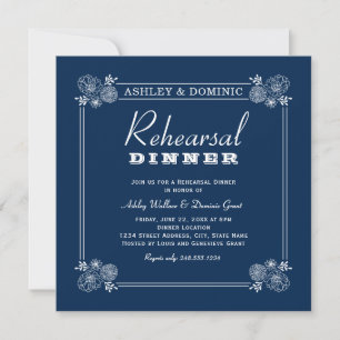 Convites Jantar de Rehearsal de Casamento Navy Succulent Fr