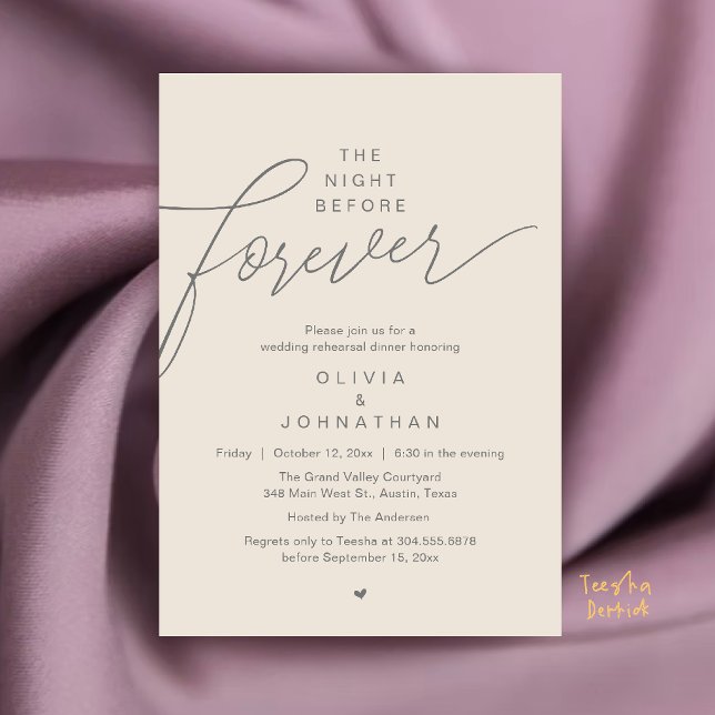 Convites Jantar de Rehearsal de Casamento, Script Moderno e (Wedding Rehearsal Dinner, Modern Elegant Script Invitation Card in Cream and Grey)